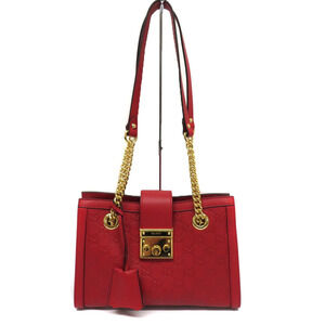Gucci Padlock Chain Tote Bag Guccissima Leather Red Shoulder